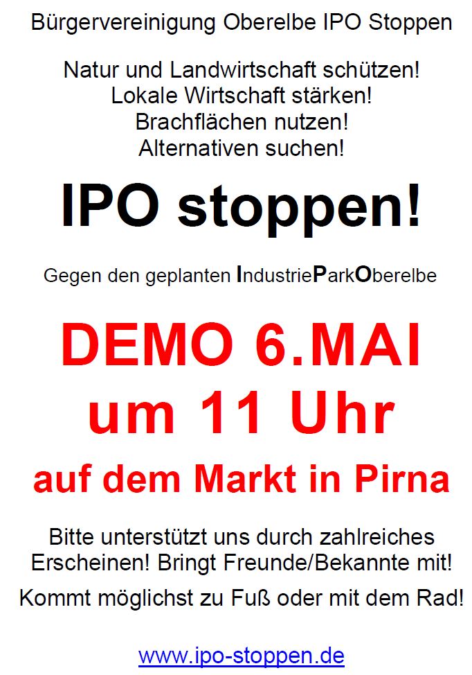 Demonstration am 6. Mai gegen den geplanten Industriepark Oberelbe, IPO