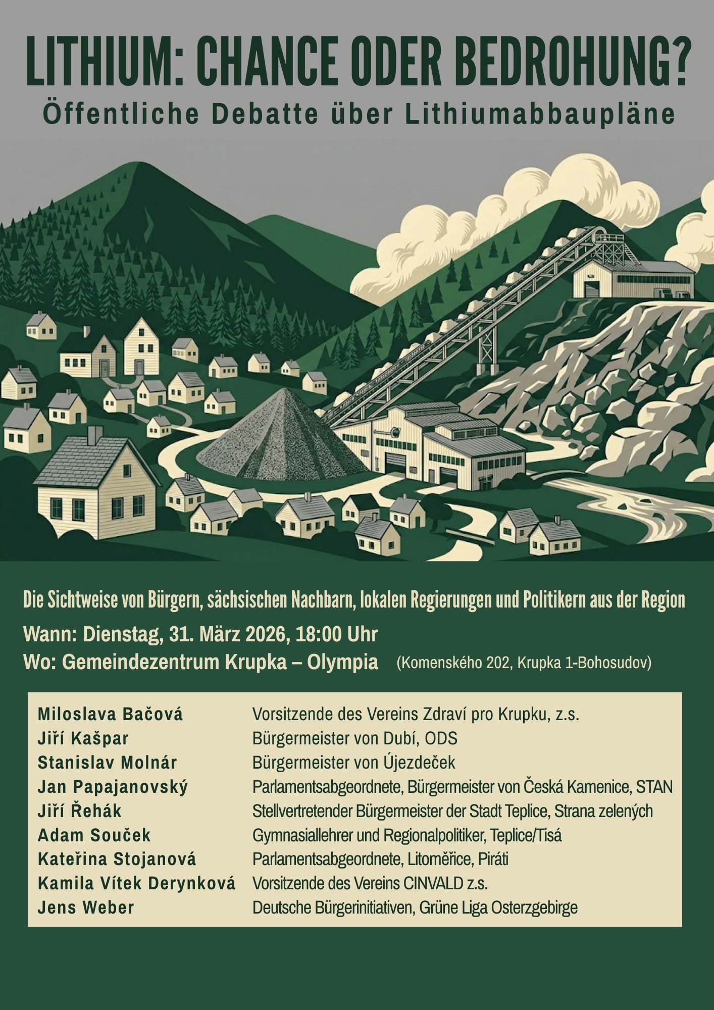 31. März: Öffentliche Debatte über tschechsische Lithiumabbaupläne
